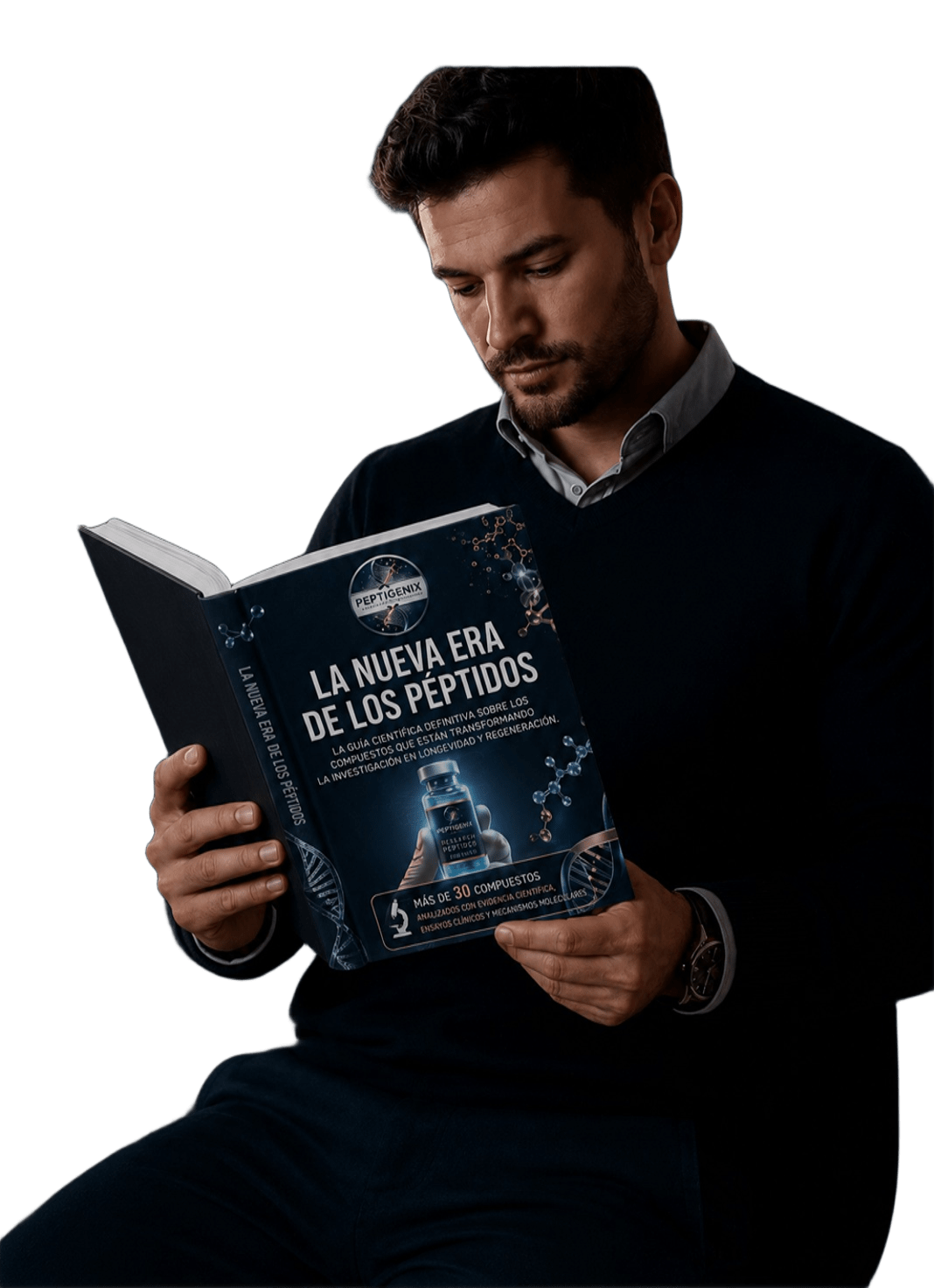 Persona leyendo la Guía de Péptidos de Investigación